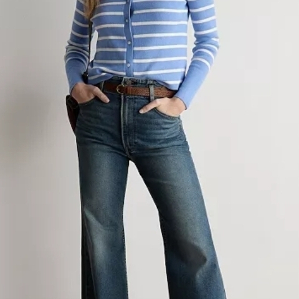 LC Lauren Conrad Striped Blue And White Cardigan With Ruffle Collar